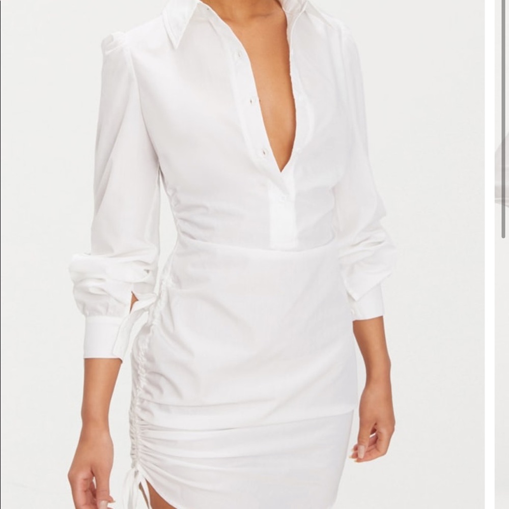PLT Ruched Side Fitted Shirt Dress